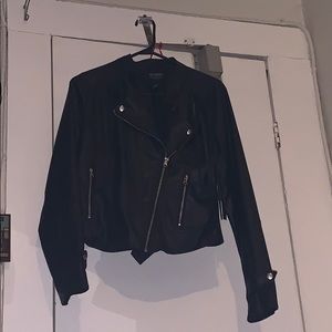 Black leather biker coat